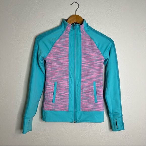 IVIVVA Girls Reversible Zip-Up Jacket Gray Teal Full Zip Pockets Activewear 10 - Picture 12 of 16